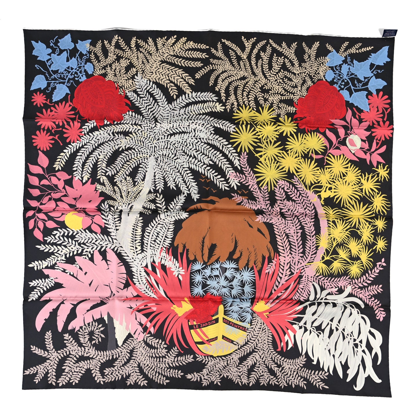 Silk Le Jardin Des Peintres Double Face Scarf 90 Marine Clair Rose Pale Vert