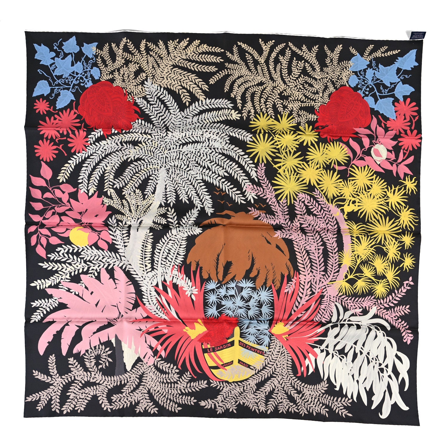 Hermes Silk Le Jardin Des Peintres Double Face Scarf 90 Marine Clair Rose Pale Vert 2 of 4