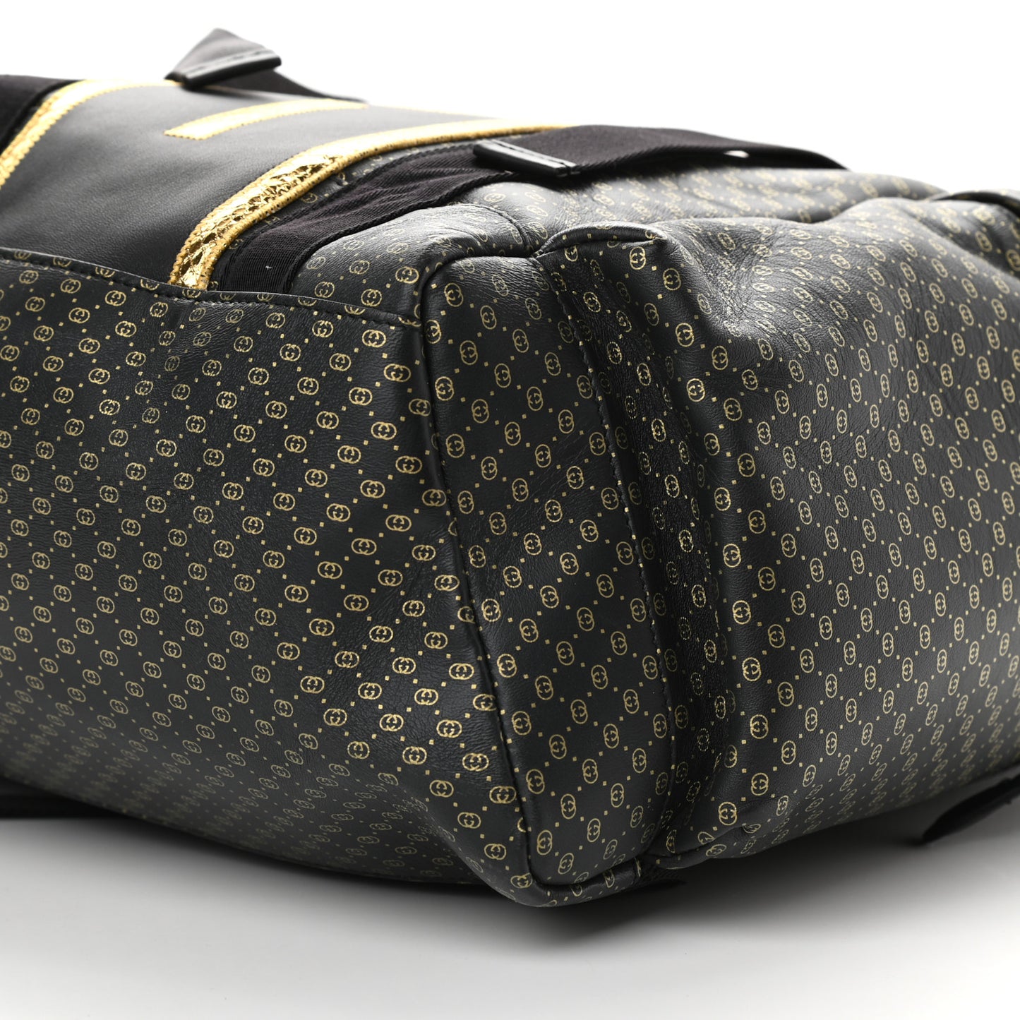 X DAPPER DAN Calfskin Laminated Ayers GG Micro Monogram Double Buckle Backpack Black Gold