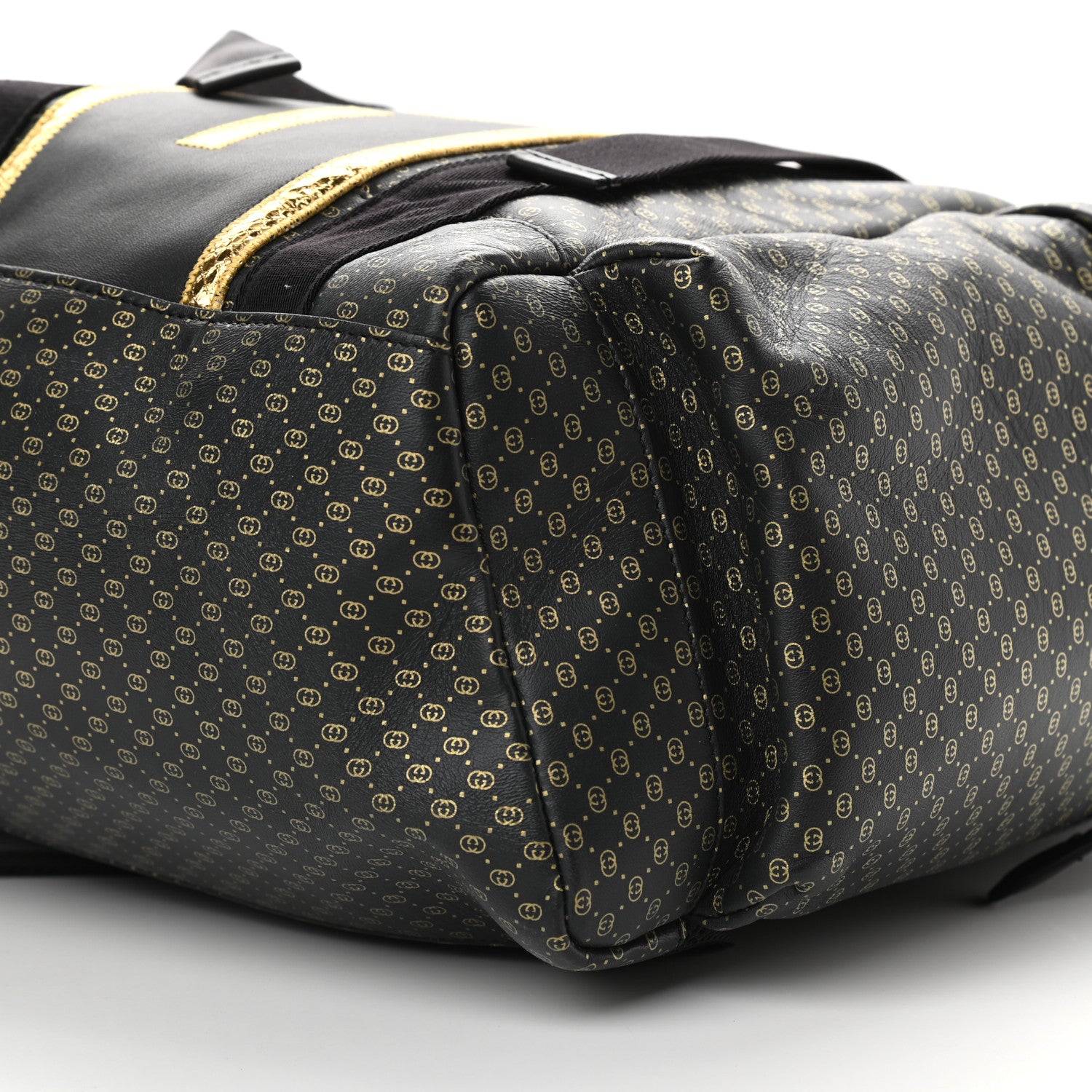Gucci X DAPPER DAN Calfskin Laminated Ayers GG Micro Monogram Double Buckle Backpack Black Gold 9 of 9