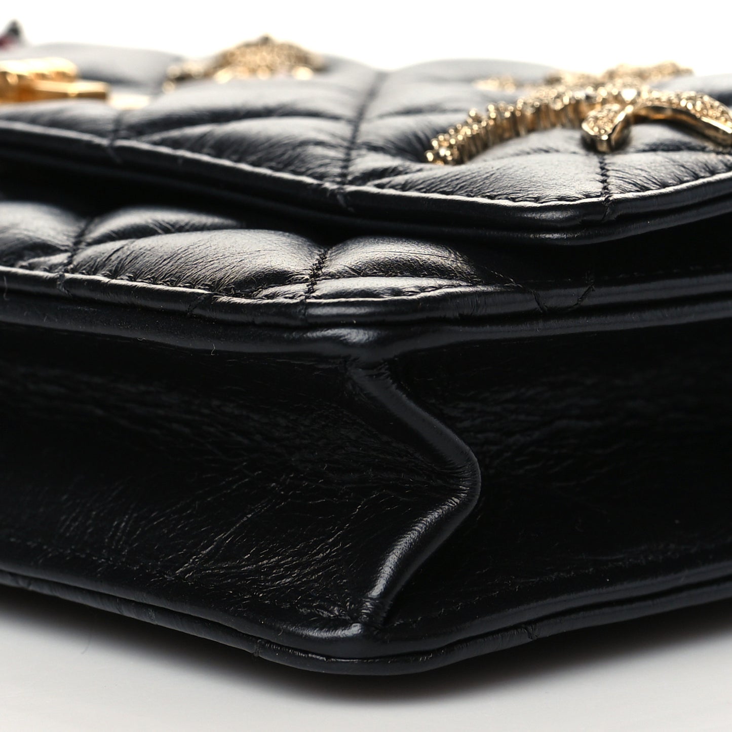 Aged Calfskin Quilted Lucky Charms 2.55 Reissue Wallet On Chain WOC Black