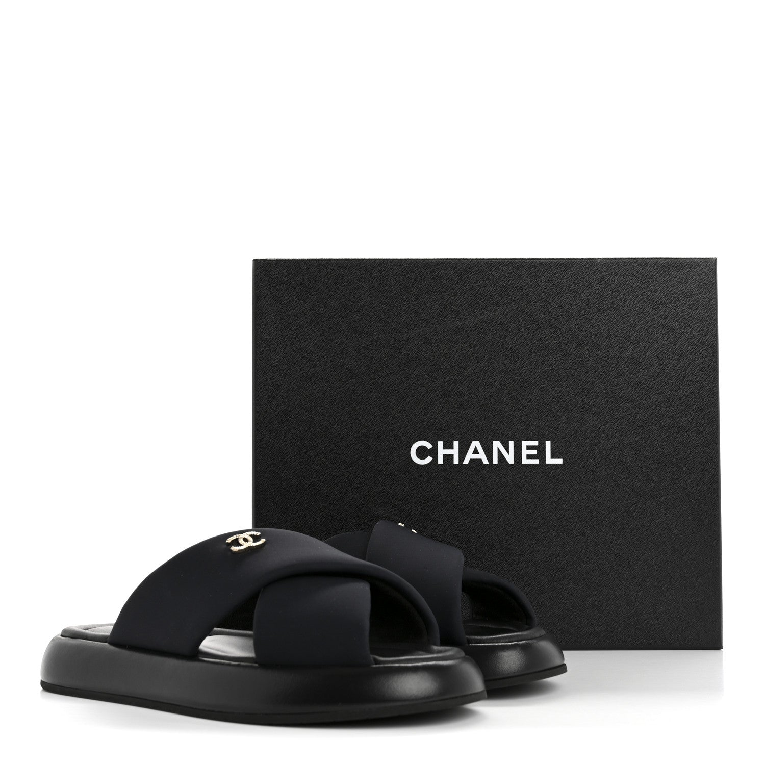 Chanel Fabric CC Mules Sandals 37 Black 10 of 10