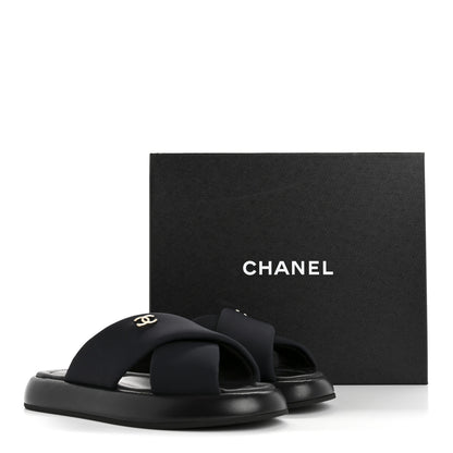 Chanel Fabric CC Mules Sandals 37 Black 10 of 10