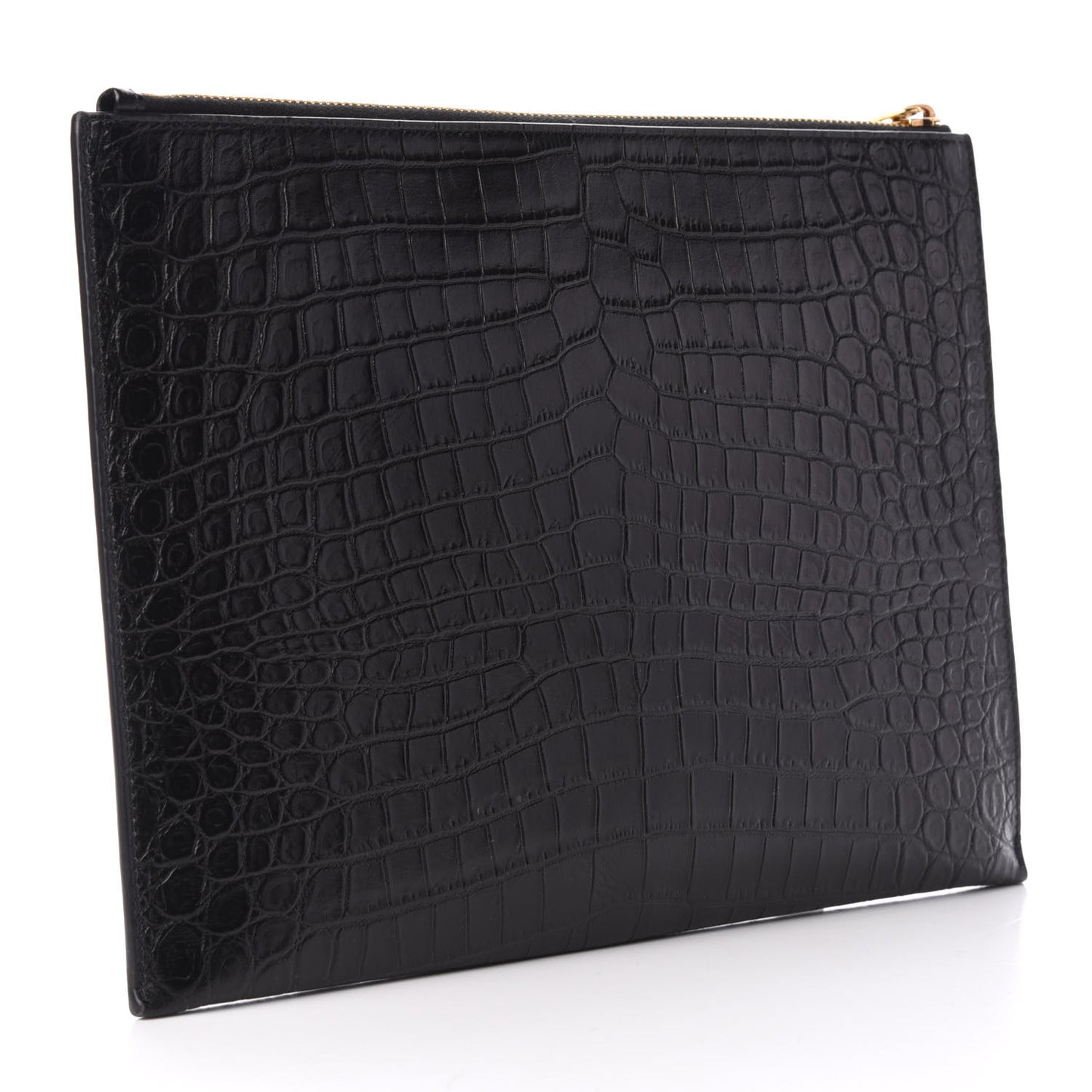 Calfskin Crocodile Embossed Tiny Monogram Zipped Tablet Holder Black