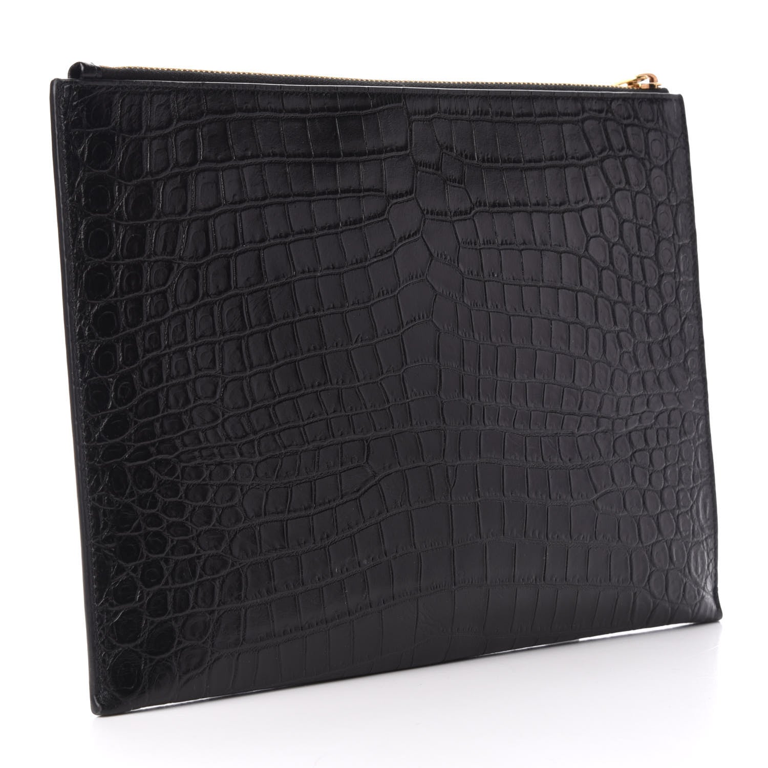 Saint Laurent Calfskin Crocodile Embossed Tiny Monogram Zipped Tablet Holder Black 3 of 7