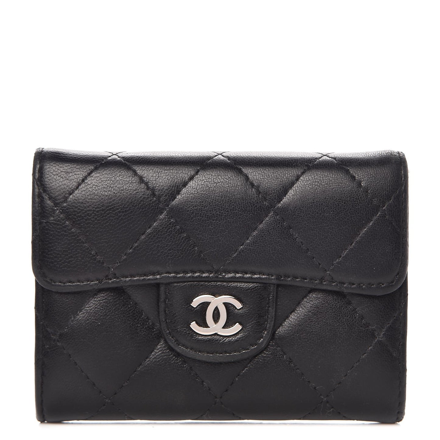Lambskin Quilted Flap Card Holder Wallet Black
