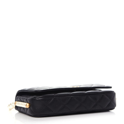 Chanel Calfskin Quilted Pearl Wallet On Chain WOC Black 4 of 10