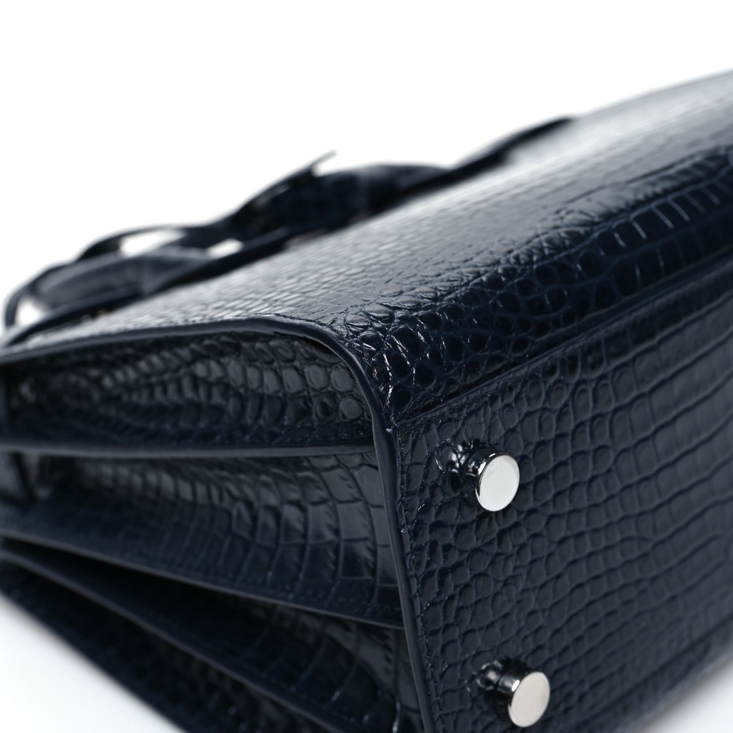 Calfskin Crocodile Embossed Baby Sac De Jour Navy