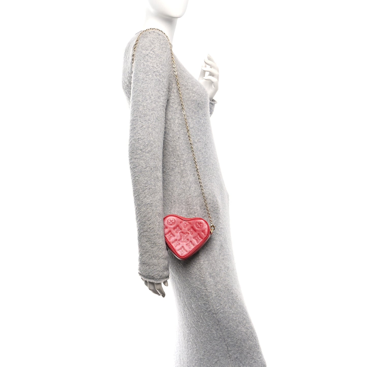 Lambskin Embossed Monogram Fall In Love Sac Coeur Heart Chain Bag Lipstick Red