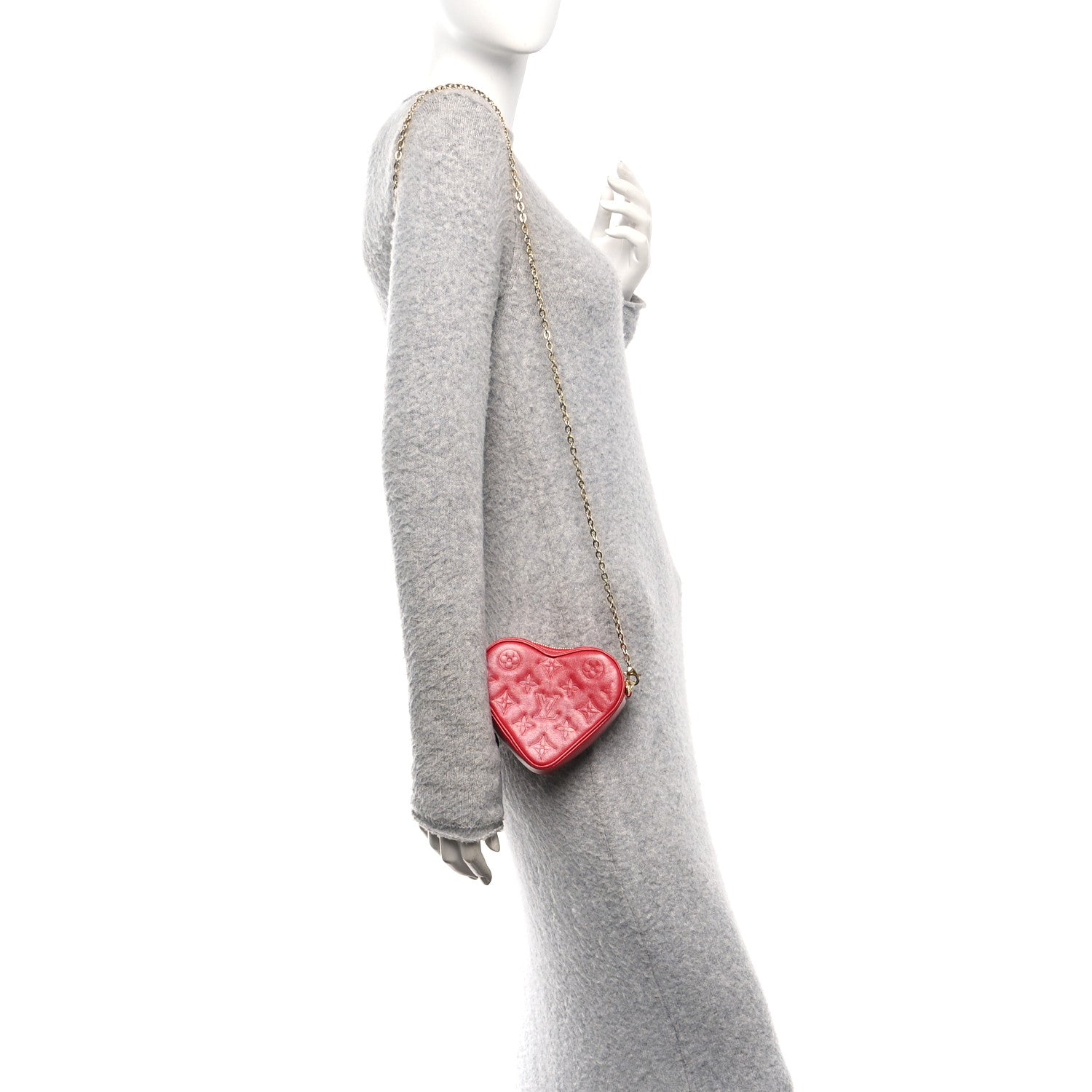 Louis Vuitton Lambskin Embossed Monogram Fall In Love Sac Coeur Heart Chain Bag Lipstick Red 2 of 9