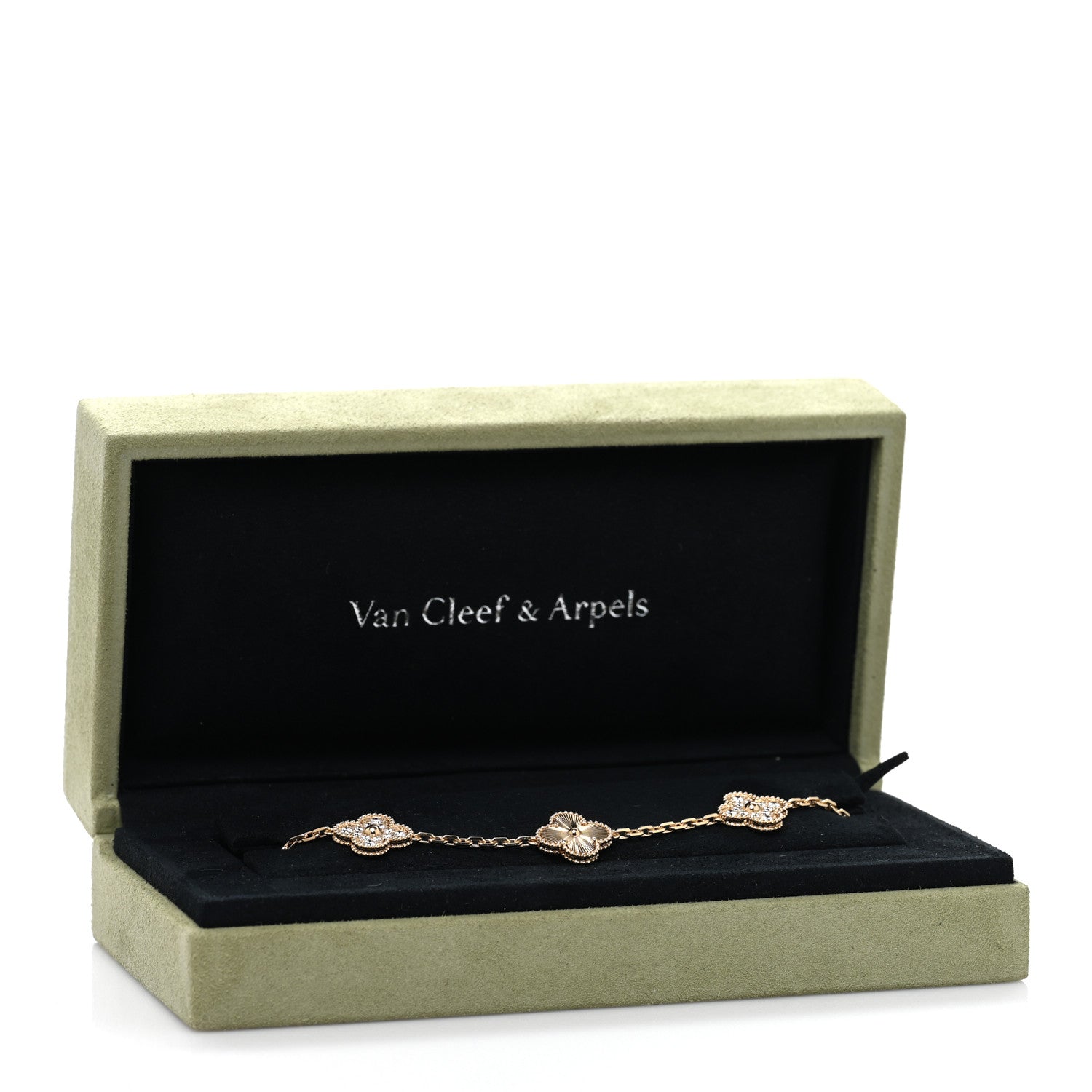 Van Cleef & Arpels 18K Yellow Gold Diamond 5 Motifs Guilloche Vintage Alhambra Bracelet 4 of 4