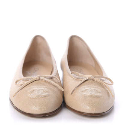 Chanel Iridescent Grained Calfskin Cap Toe Ballerina Flats 36.5 Beige 2 of 7