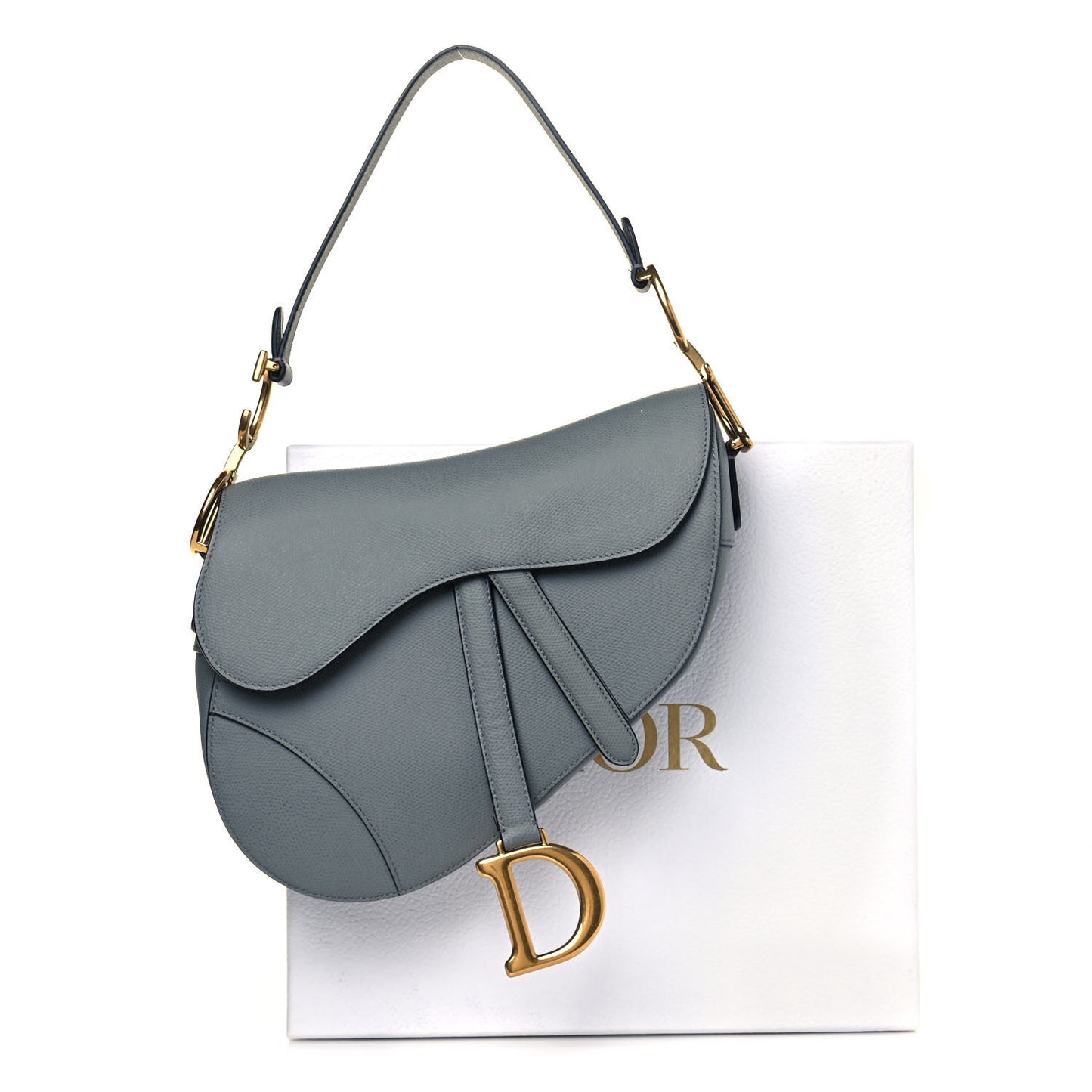 Grained Calfskin Saddle Bag Sky Blue