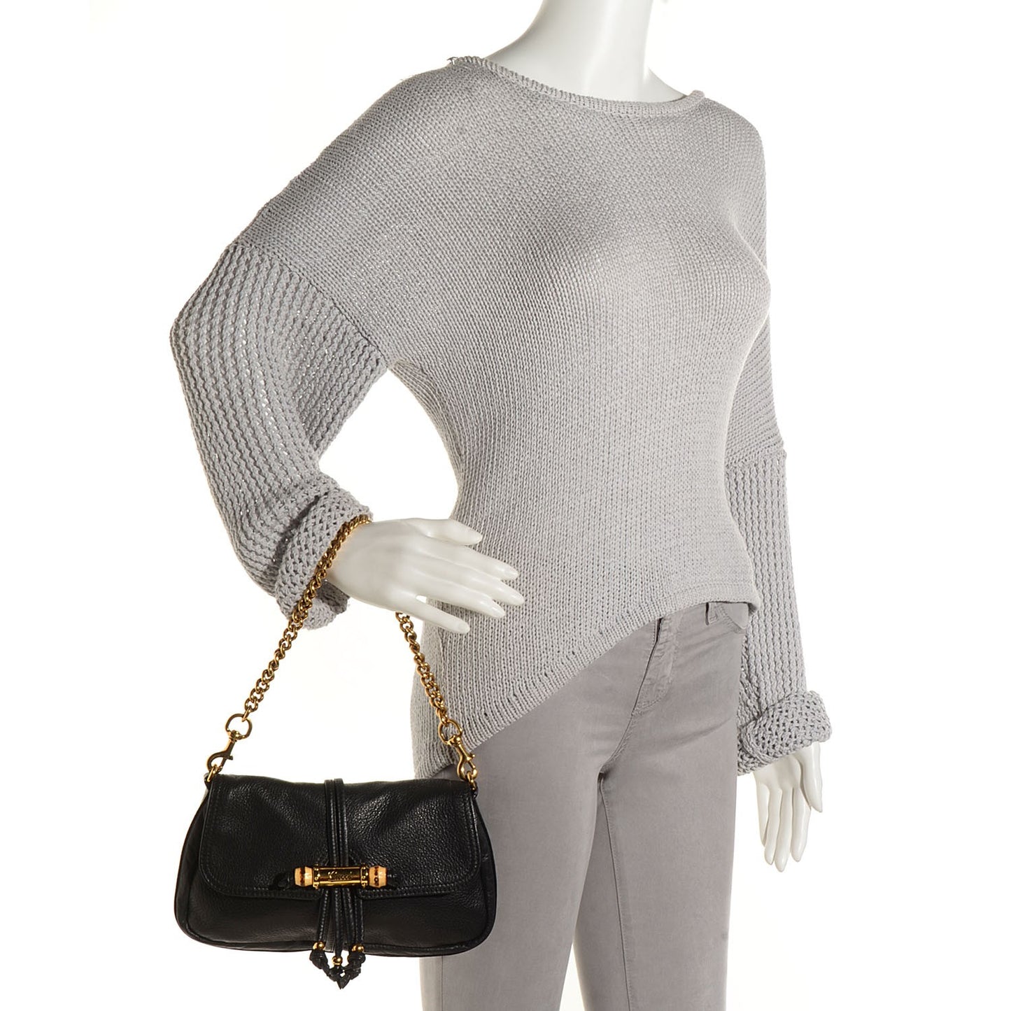 Leather Bamboo Croisette Evening Bag Black