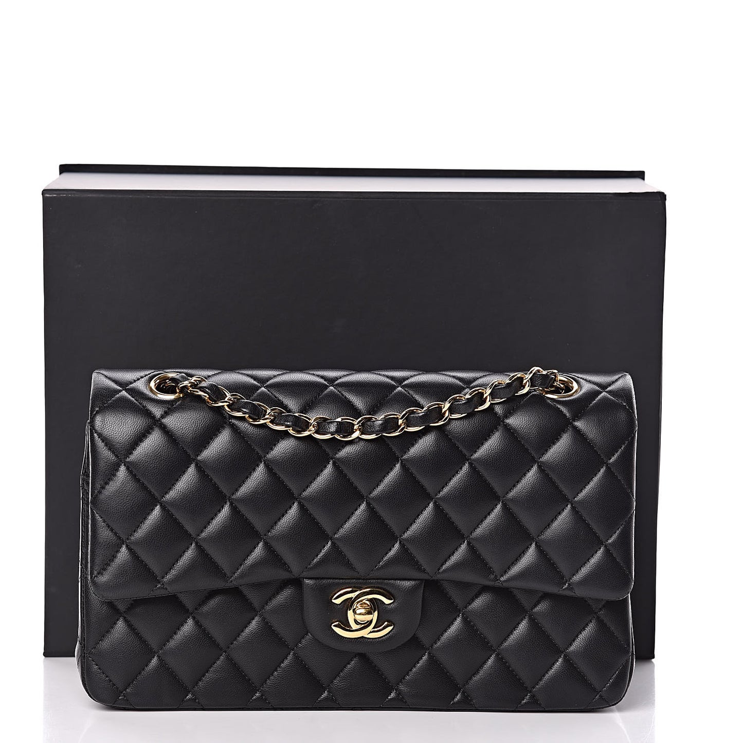 Lambskin Quilted Medium Double Flap Black