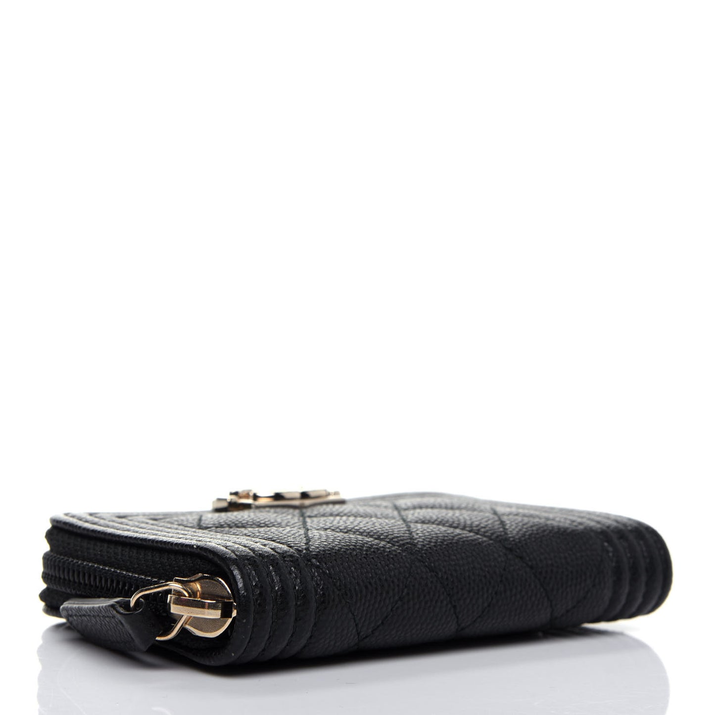 Caviar Quilted Boy Zip Around Coin Purse Wallet Black