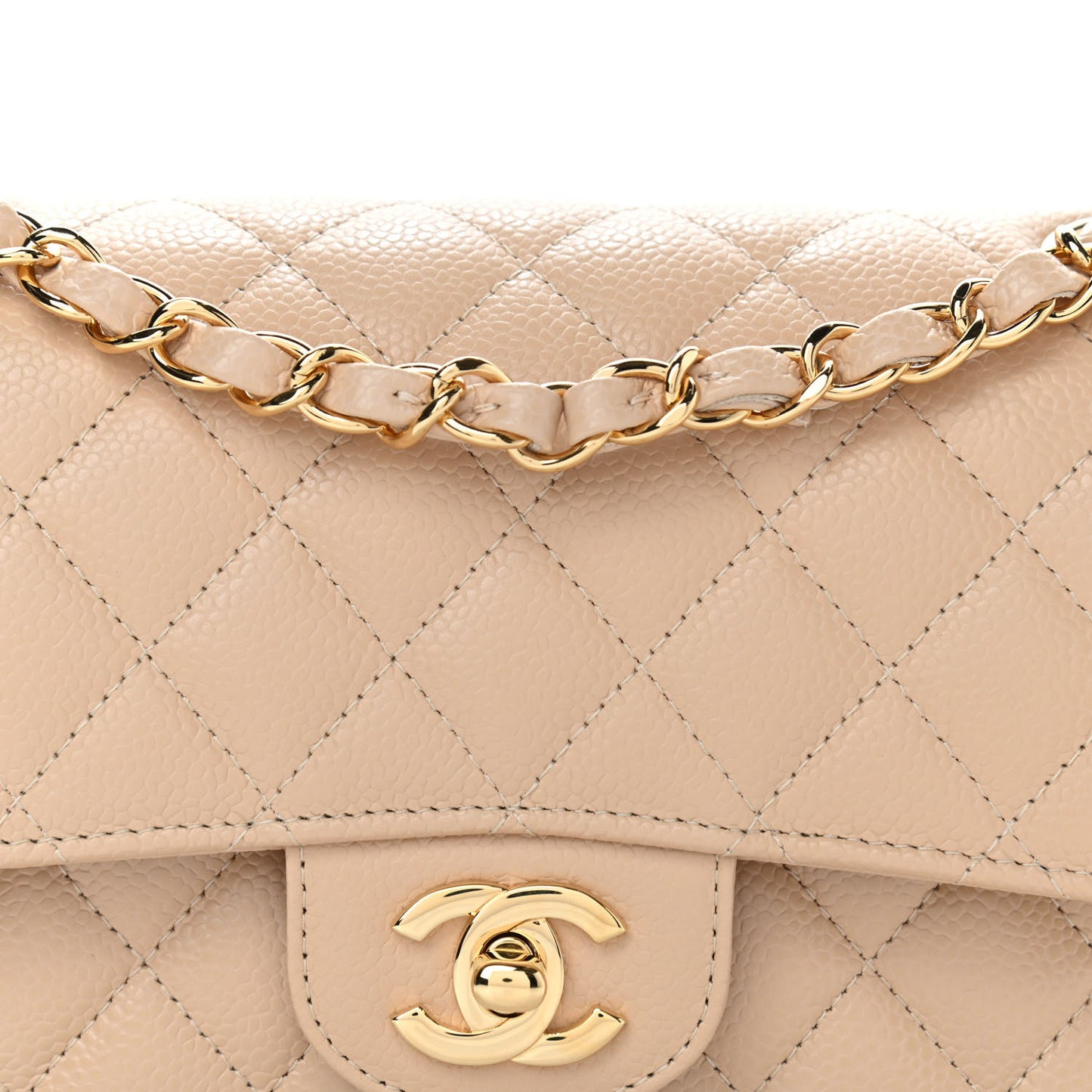 Caviar Quilted Small Double Flap Beige