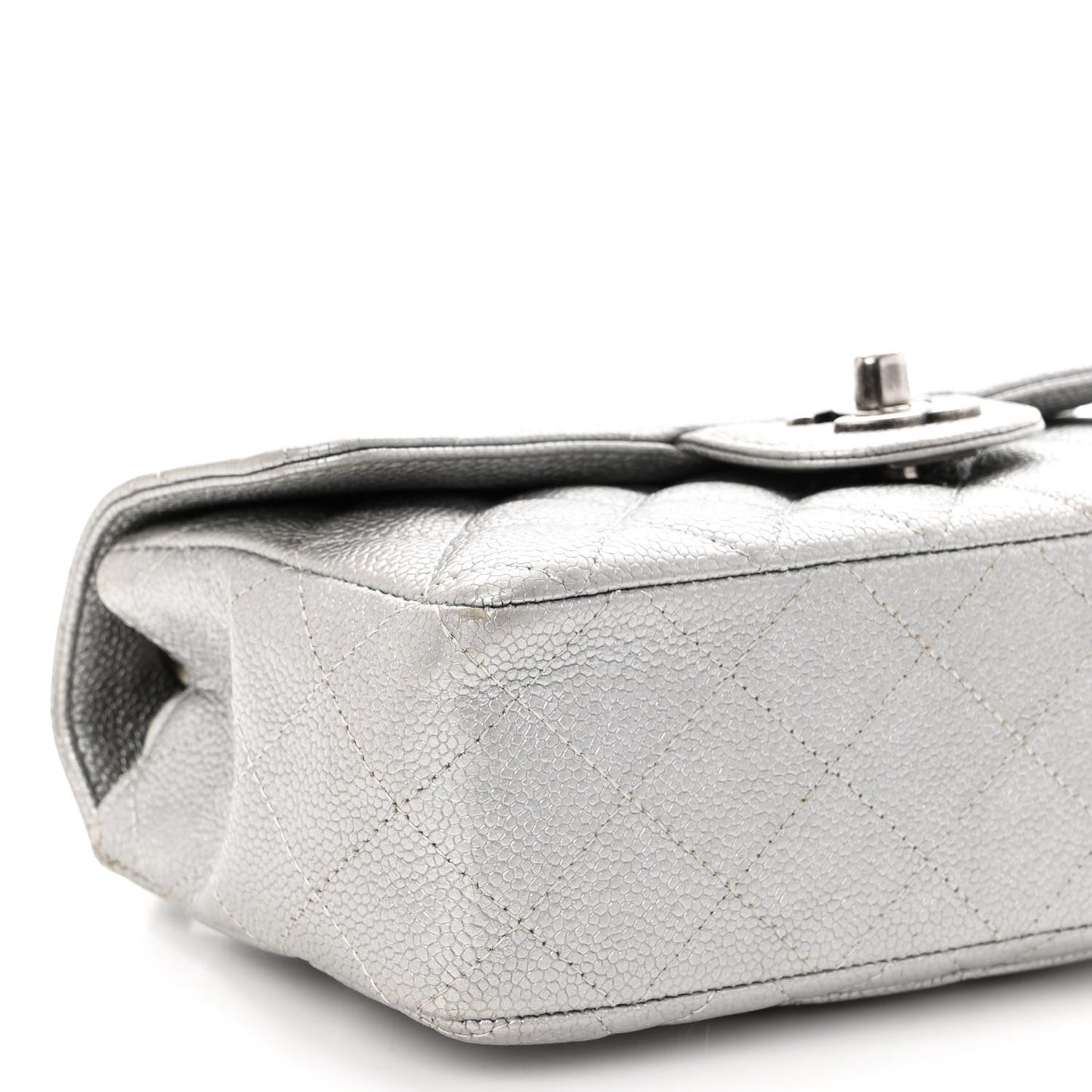 Metallic Caviar Quilted Mini Rectangular Flap Silver