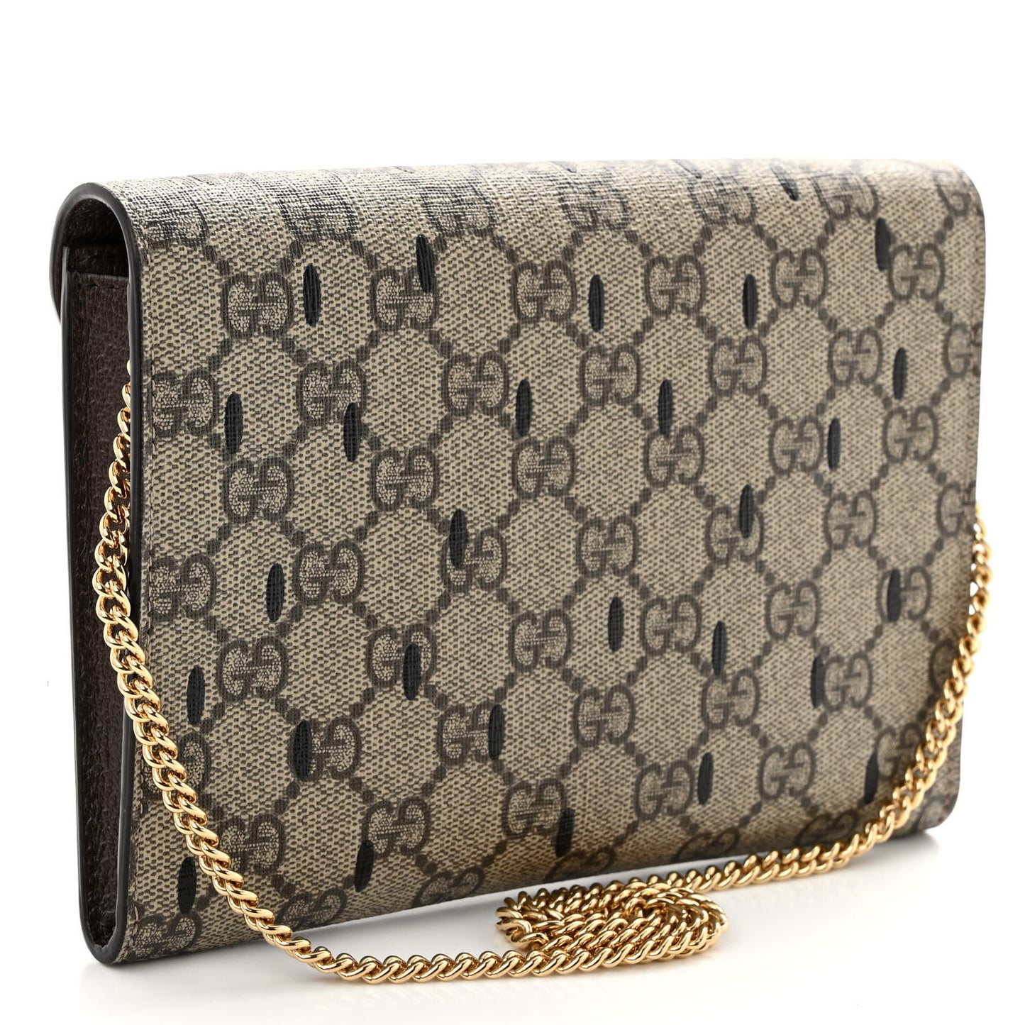 GG Supreme Monogram Strawberry Seed Textured Dollar Calfskin Enamel Double G Strawberry Wallet On Chain Beige Ebony Black New Acero Hibiscus Red