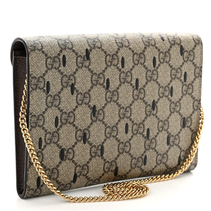 Gucci GG Supreme Monogram Strawberry Seed Textured Dollar Calfskin Enamel Double G Strawberry Wallet On Chain Beige Ebony Black New Acero Hibiscus Red 3 of 10