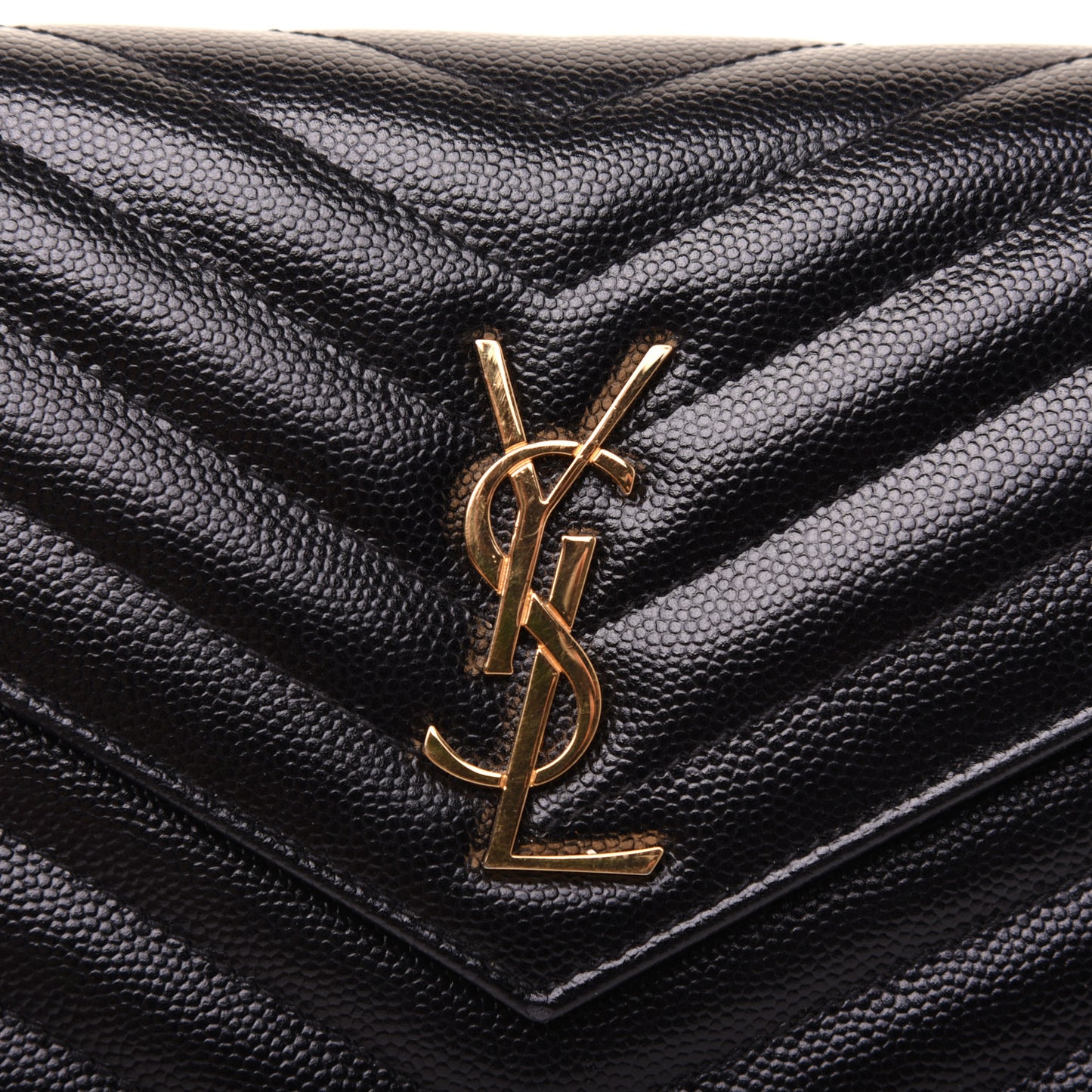 Grain De Poudre Matelasse Chevron Monogram Envelope Chain Wallet Black