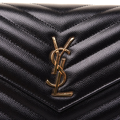 Saint Laurent Grain De Poudre Matelasse Chevron Monogram Envelope Chain Wallet Black 12 of 14
