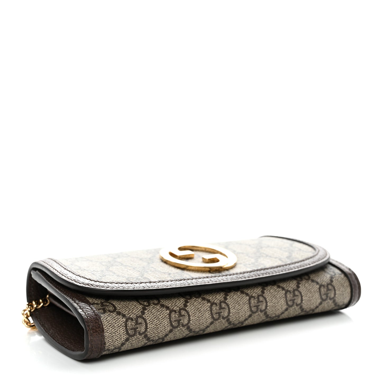GG Supreme Monogram Textured Dollar Calfskin Blondie Continental Chain Wallet Beige Ebony New Acero