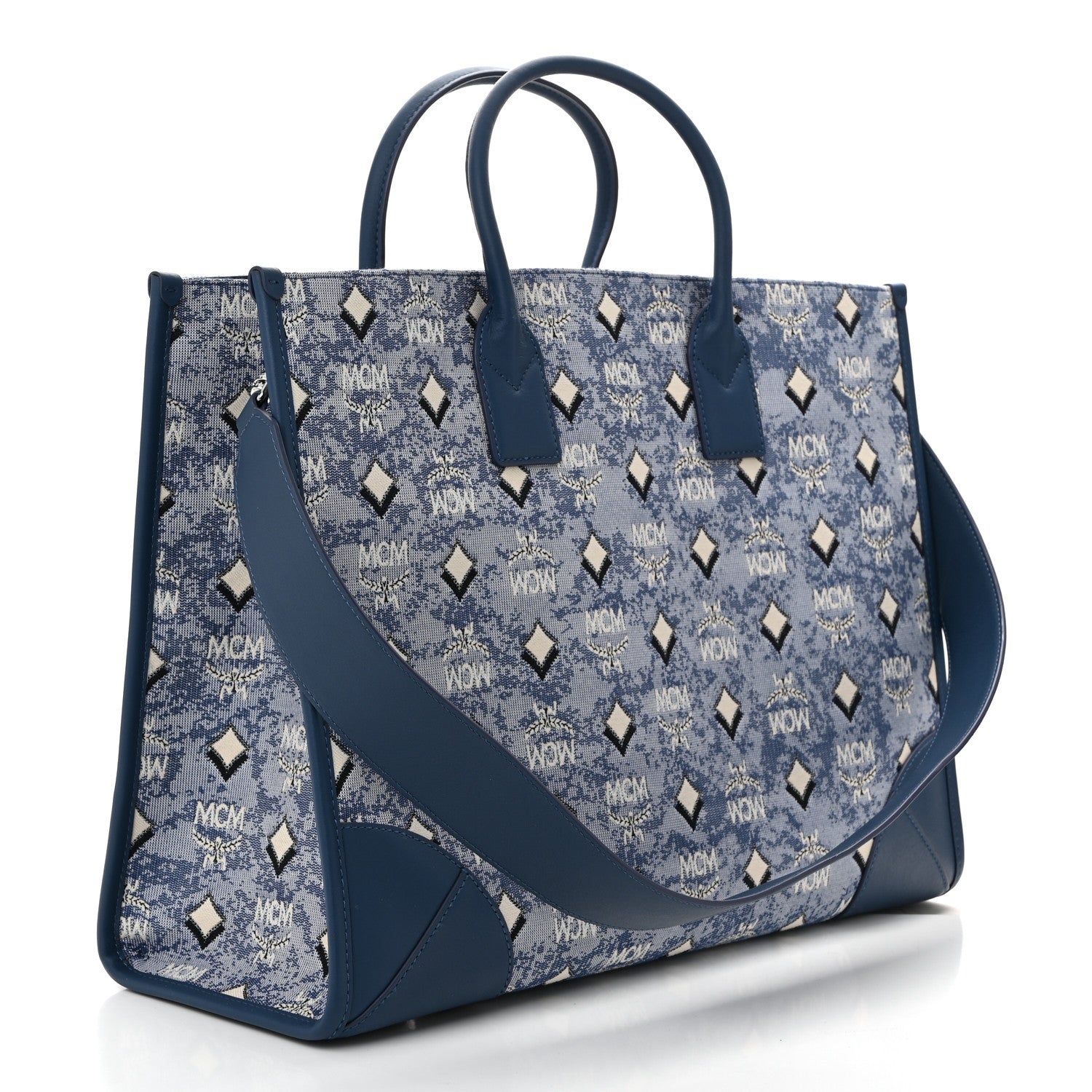 MCM Jacquard Monogram Munchen Extra Large Tote Blue 4 of 11
