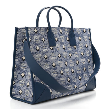 MCM Jacquard Monogram Munchen Extra Large Tote Blue 4 of 11