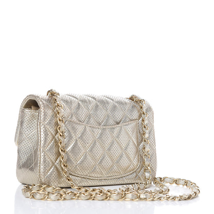 Chanel Metallic Lambskin Perforated Mini Rectangular Flap Light Gold 3 of 10