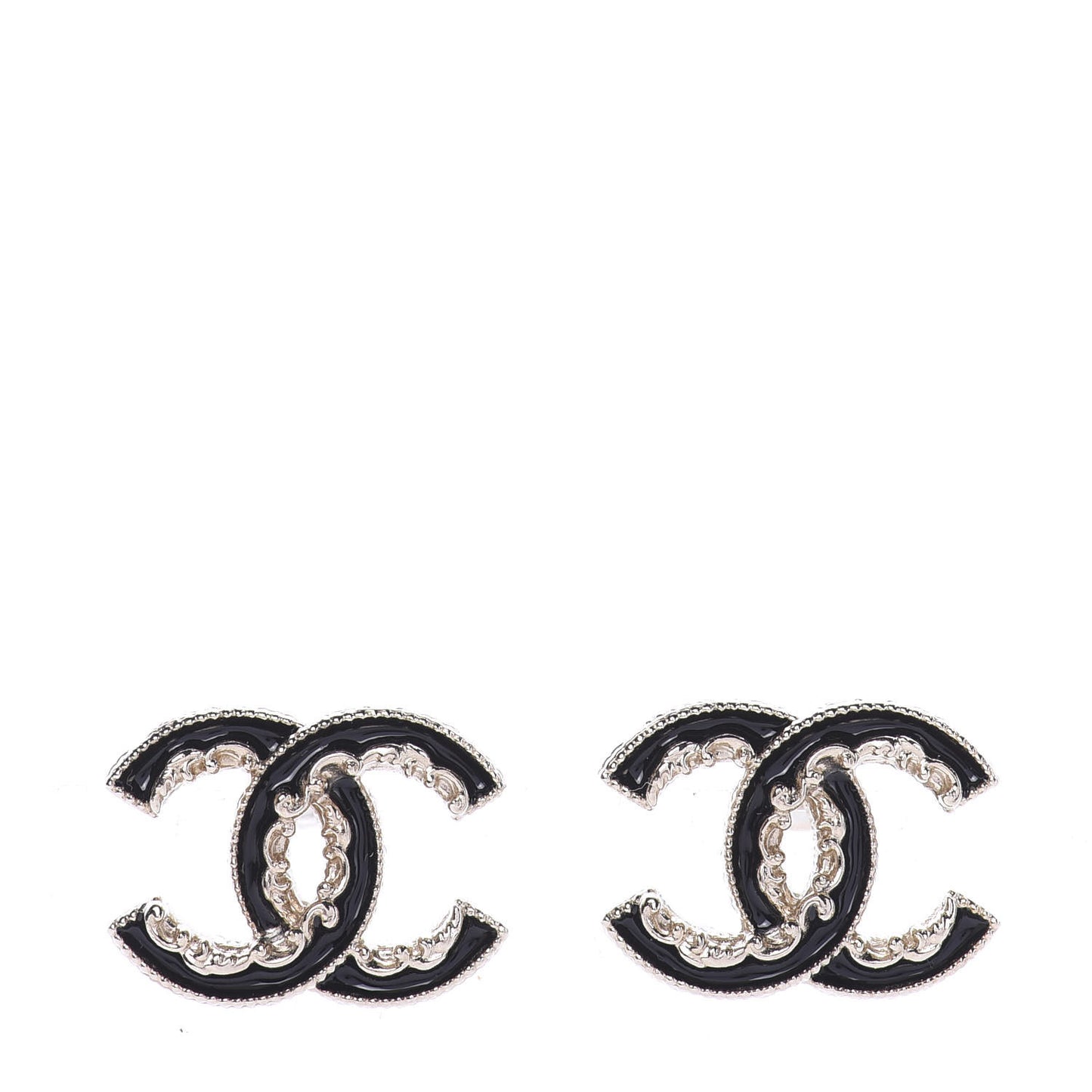 Enamel CC Baroque Earrings Black Gold