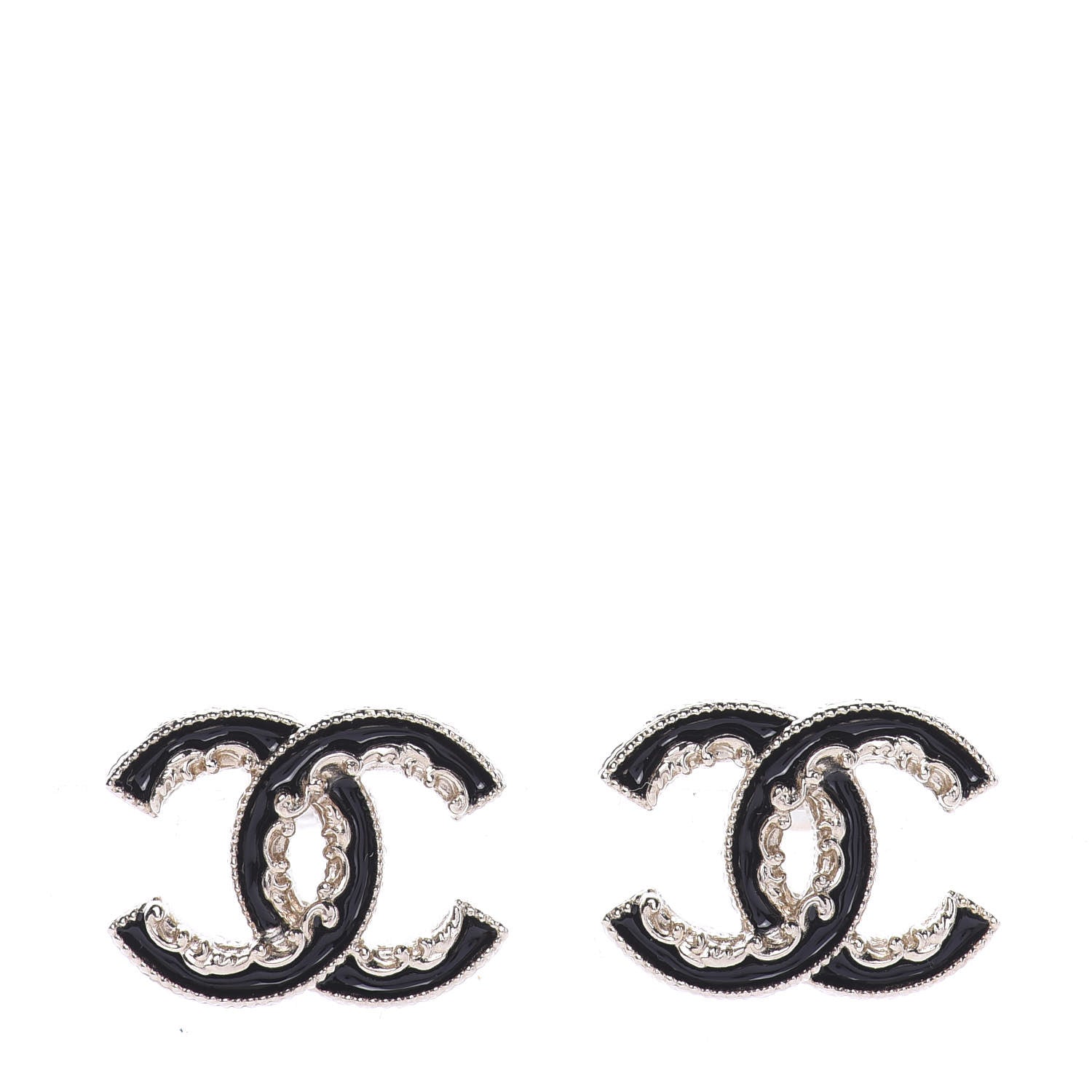 Chanel Enamel CC Baroque Earrings Black Gold 1 of 5