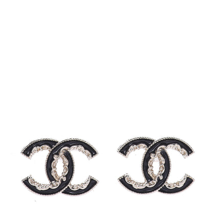 Chanel Enamel CC Baroque Earrings Black Gold 1 of 5
