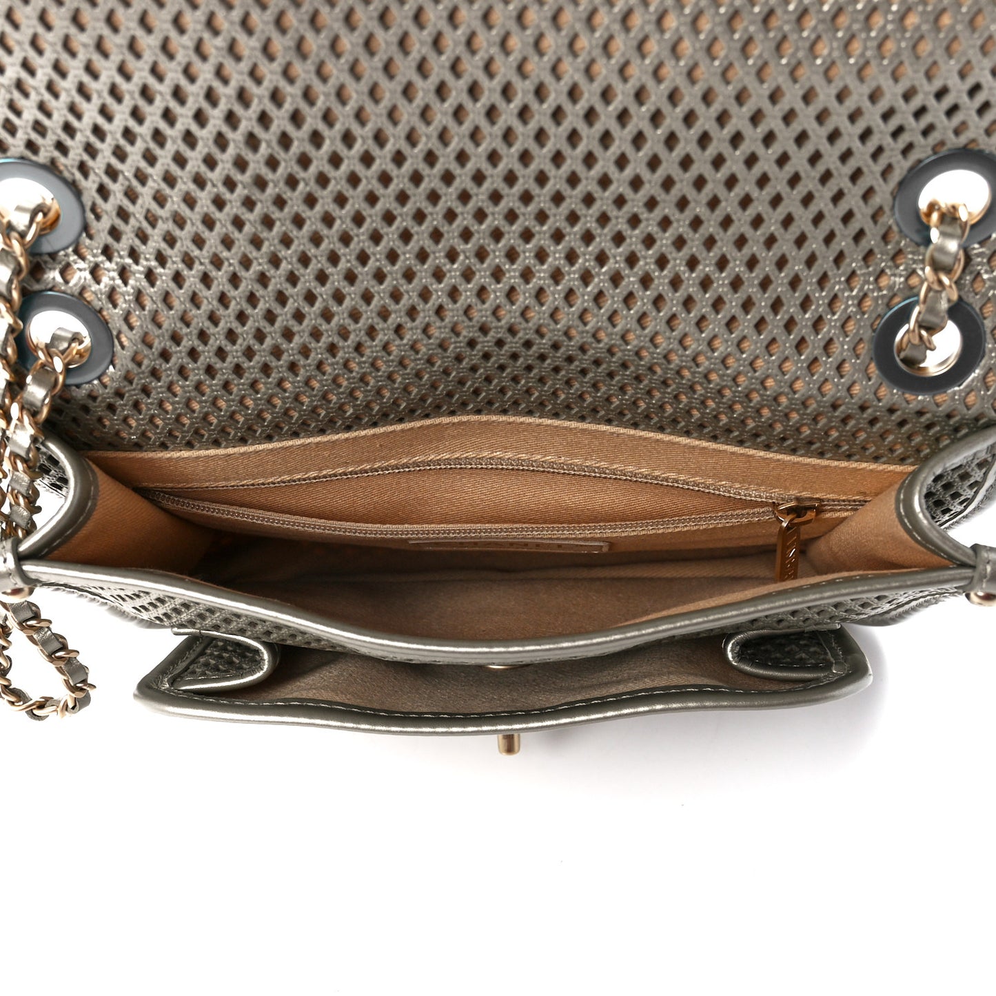 Metallic Perforated Calfskin Small Up In The Air Flap Light Gold