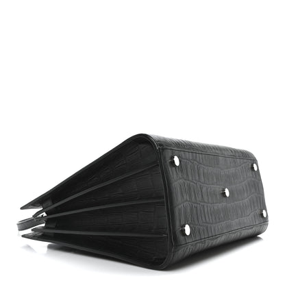 Saint Laurent Calfskin Crocodile Embossed Small Supple Sac de Jour Black 4 of 10