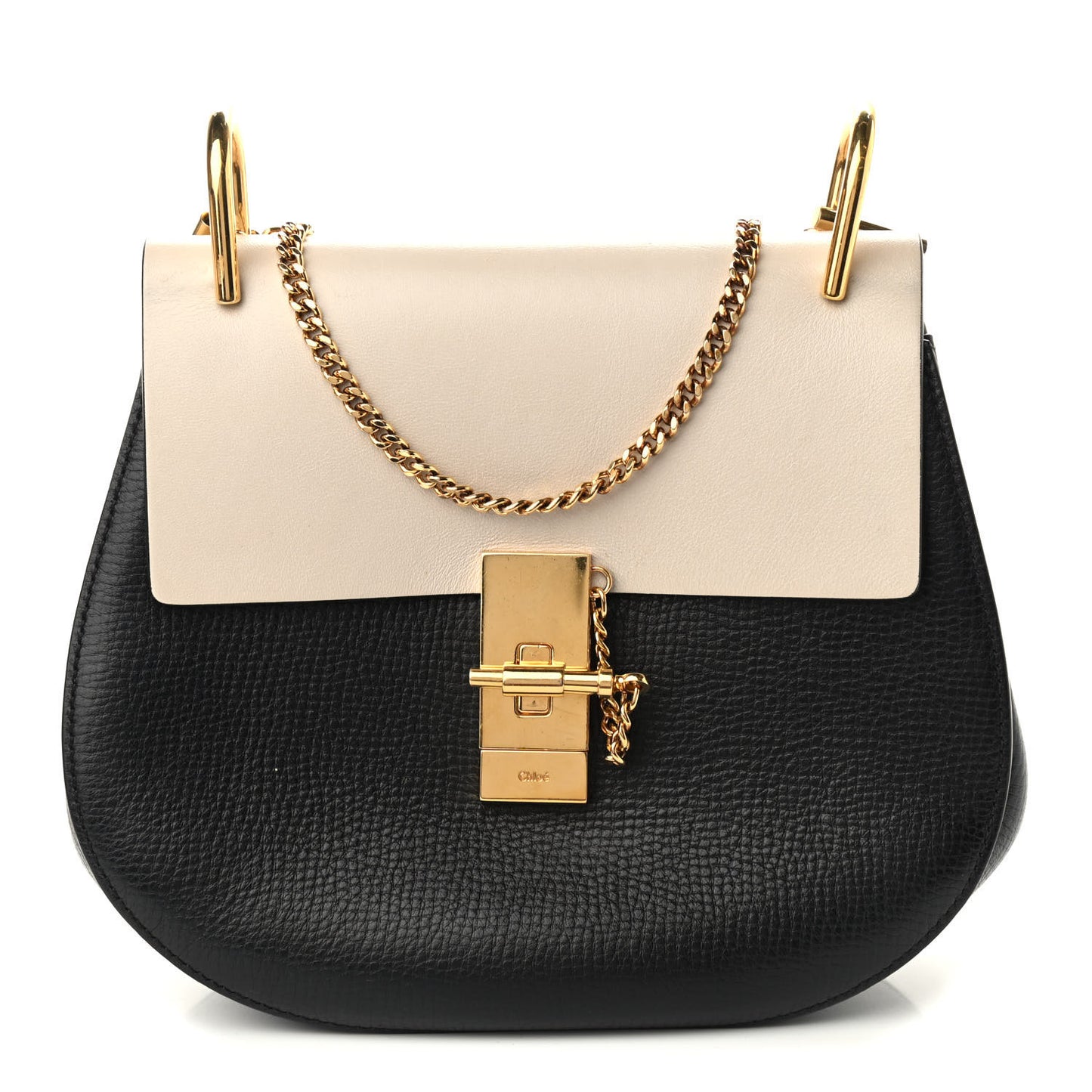 Grained Calfskin Lambskin Mini Bi-Color Drew Shoulder Bag Black Powder Beige