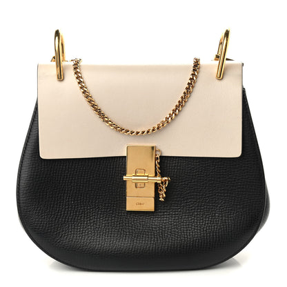 Chloe Grained Calfskin Lambskin Mini Bi-Color Drew Shoulder Bag Black Powder Beige 1 of 9