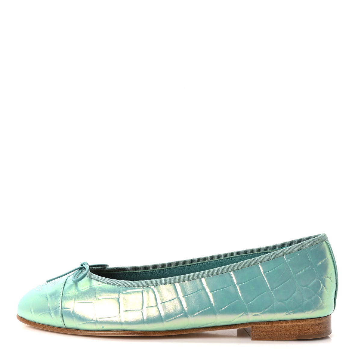 Iridescent Calfskin Crocodile Embossed Ballerina Flats 39 Green
