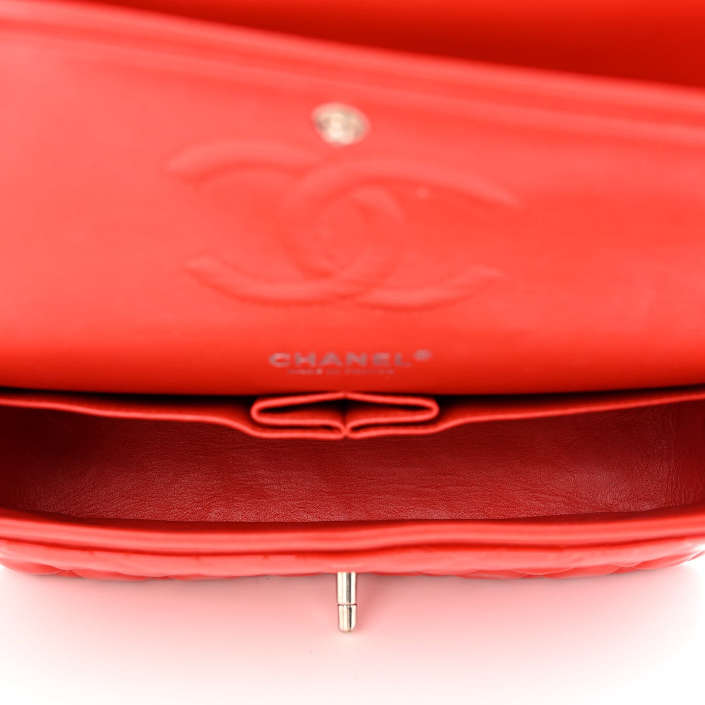 Patent Calfskin Quilted Medium Double Flap Red