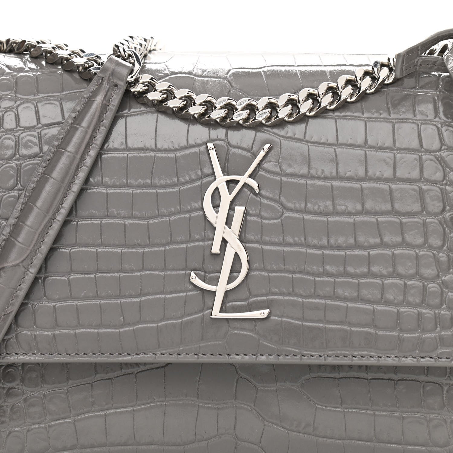Saint Laurent Calfskin Crocodile Embossed Medium Monogram Sunset Fog 8 of 11