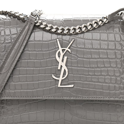 Saint Laurent Calfskin Crocodile Embossed Medium Monogram Sunset Fog 8 of 11