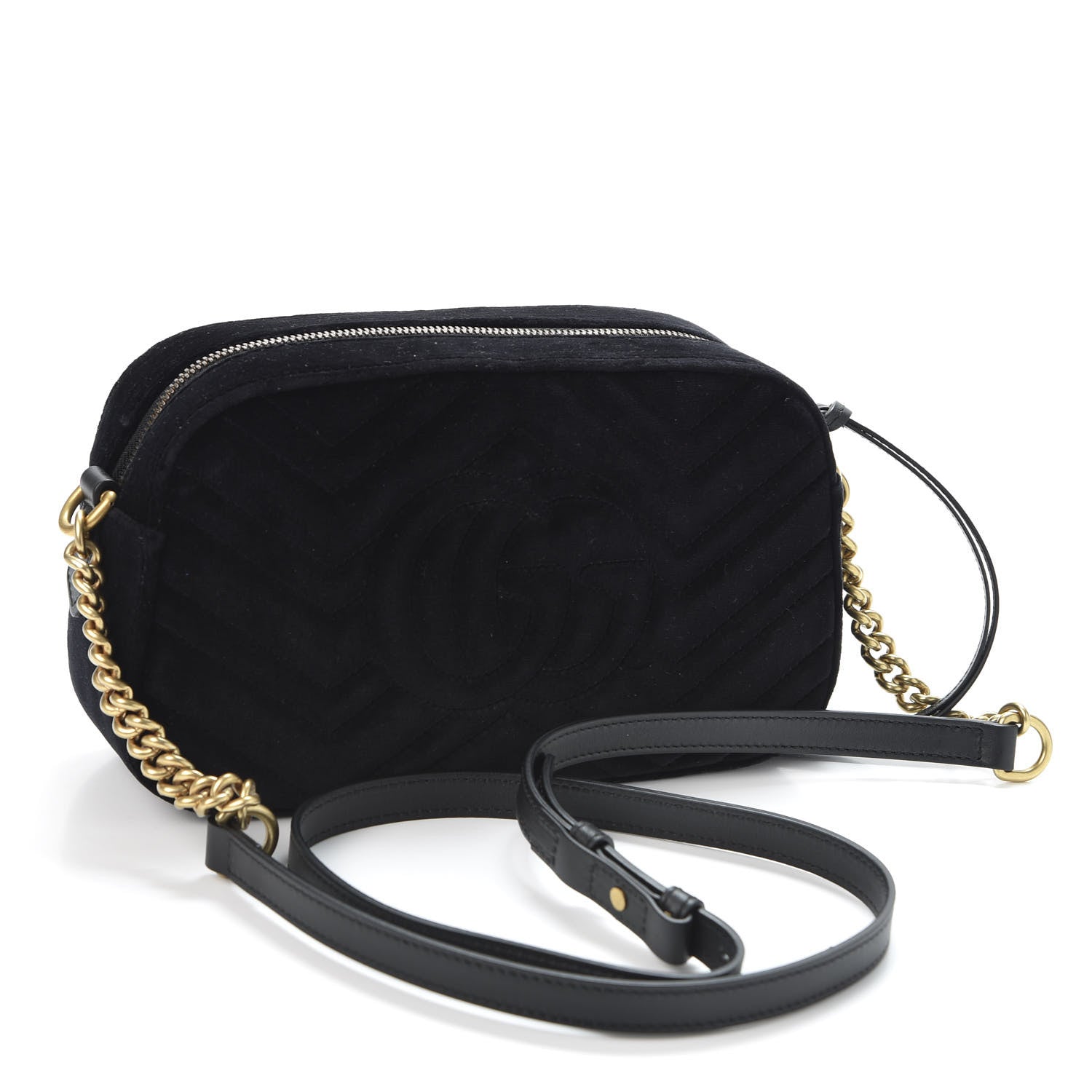 Gucci Velvet Matelasse Deer Embroidered Small GG Marmont Chain Shoulder Bag Black 2 of 9