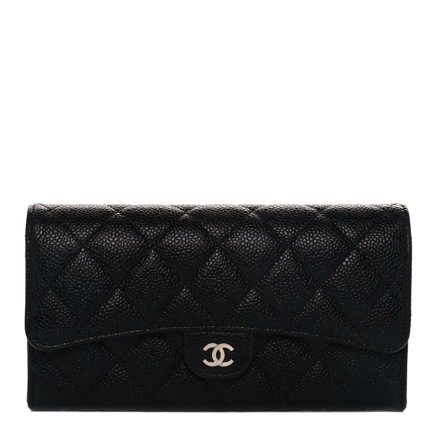 Caviar Quilted Large Gusset Flap Wallet Black