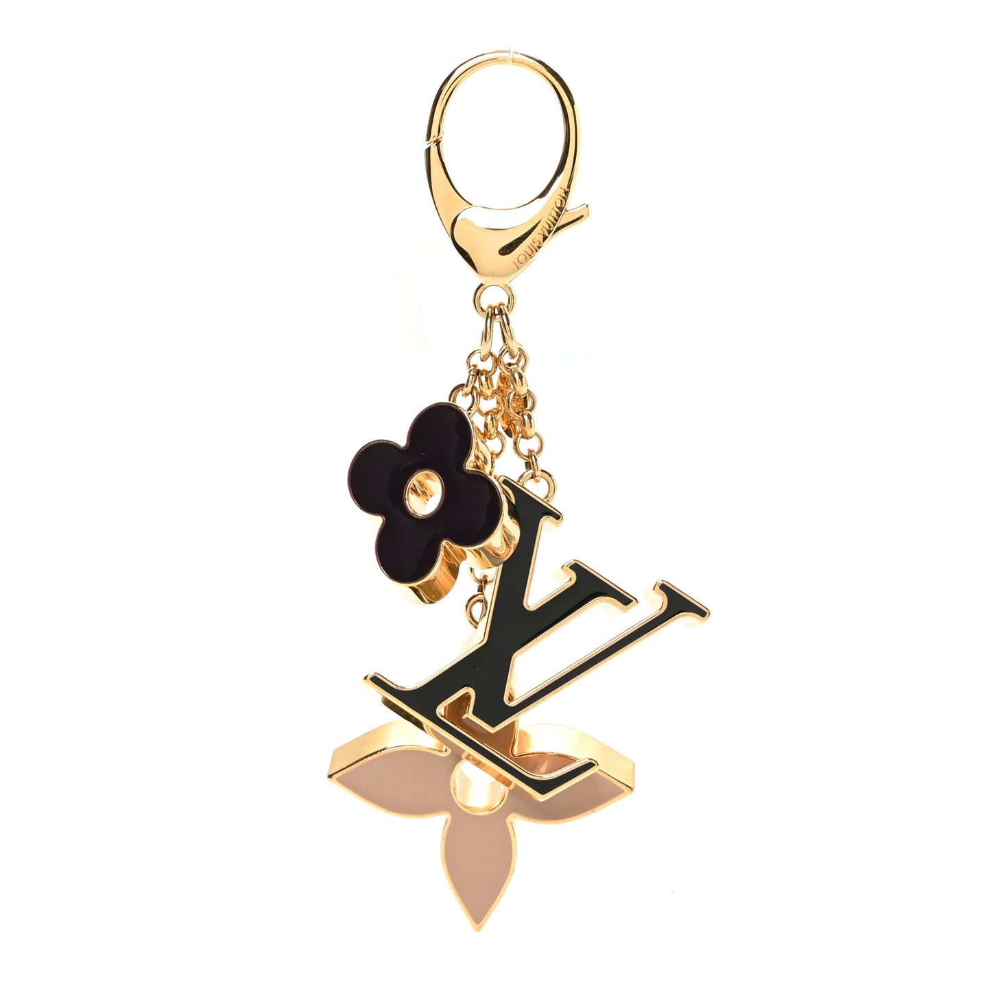 Metal Enamel Fleur De Monogram Bag Charm Dore