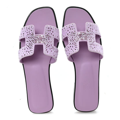 Hermes Suede Goatskin Crystal Oran Sandals 37.5 Violet Amethyste 2 of 9