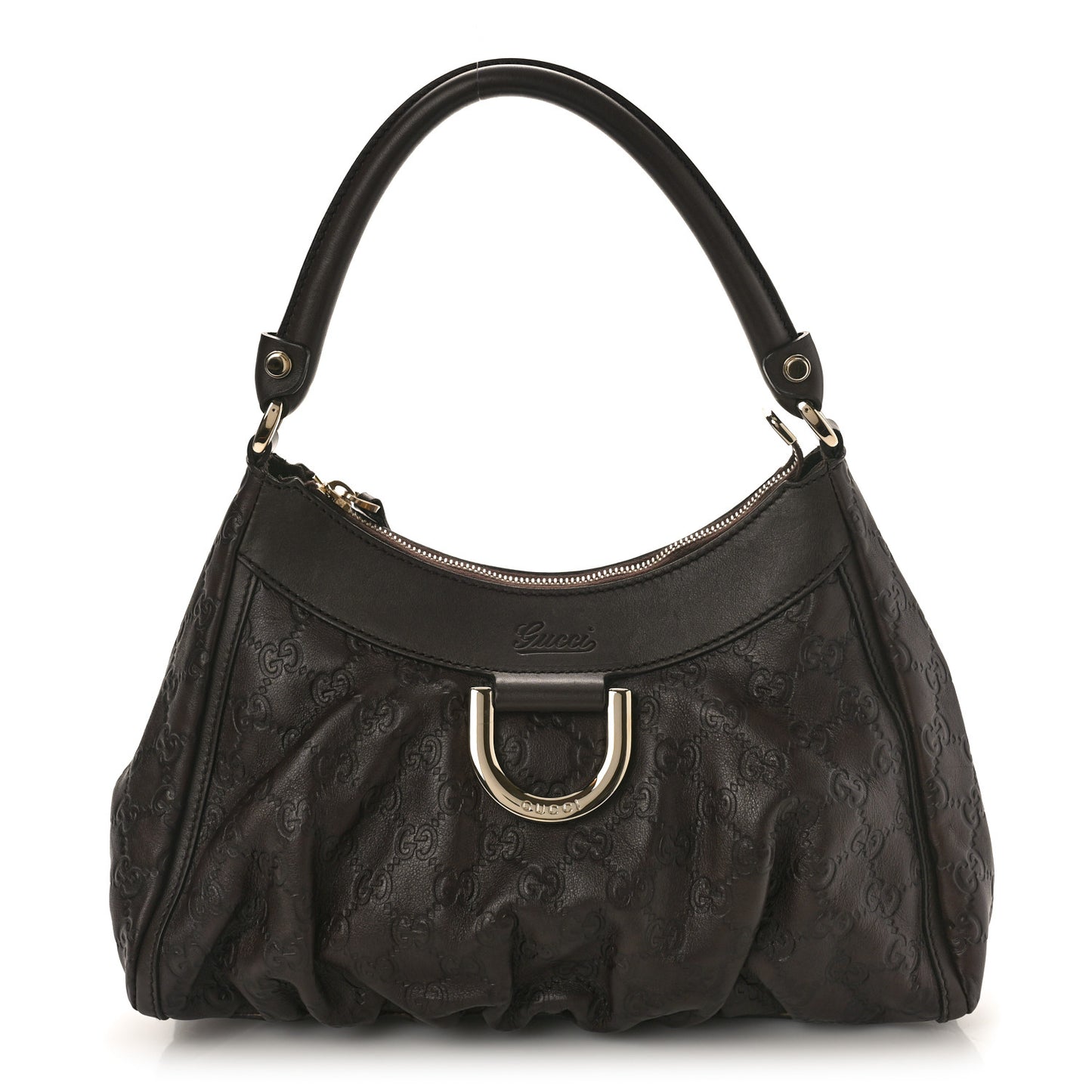 Guccissima Small D Gold Ring Shoulder Bag Chocolate Brown