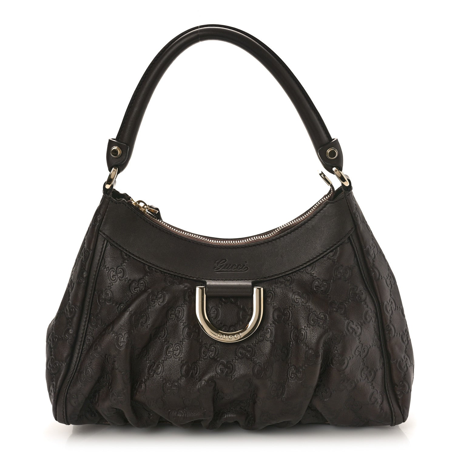 Gucci Guccissima Small D Gold Ring Shoulder Bag Chocolate Brown 1 of 9