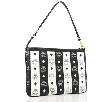 MCM Visetos Striped Liz Shopper Tote Pouch Black White 3 of 10