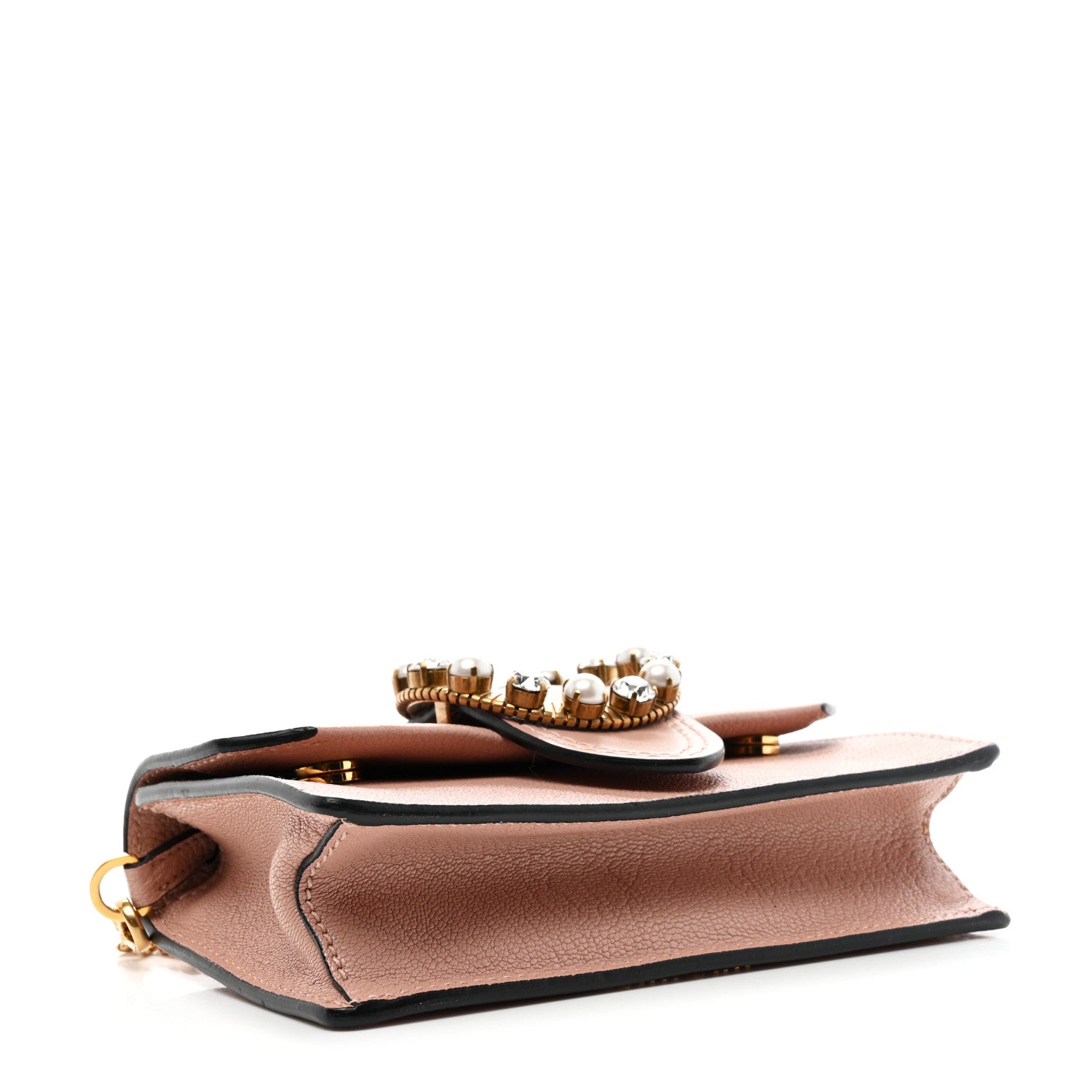 Miu Miu Goatskin Madras Soft Calfskin Crystal Pearl Embellished Shoulder Bag Orchidea 4 of 14