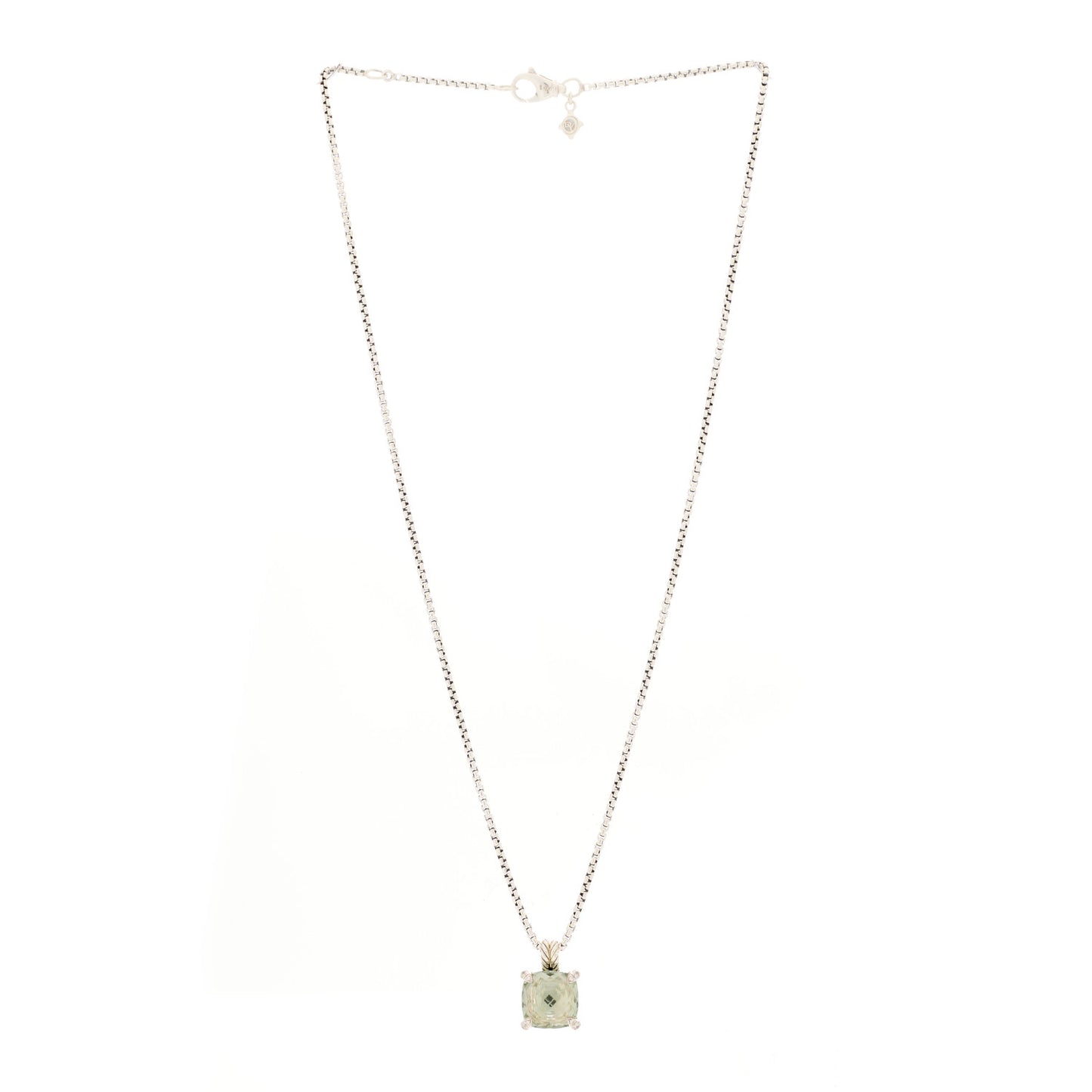 Sterling Silver Diamond Prasiolite 11mm Chatelaine Pendant Necklace